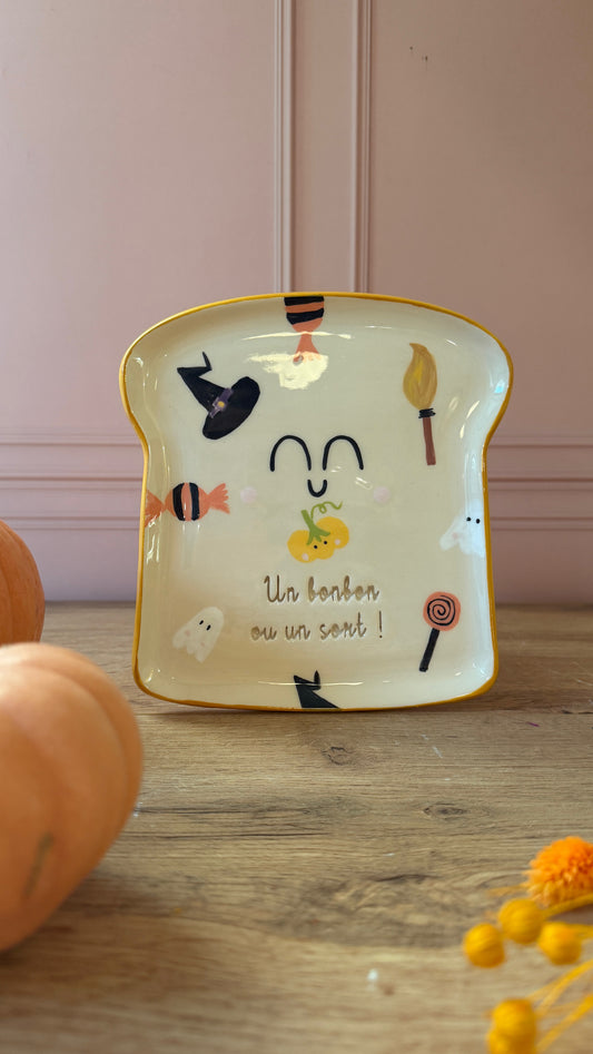 Assiette à tartine " Un bonbon ou un sort ! " Motif Sorcière