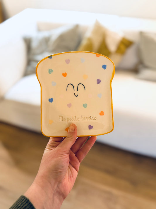 Assiette à tartine " Ma petite tartine" - Coeurs multicolores