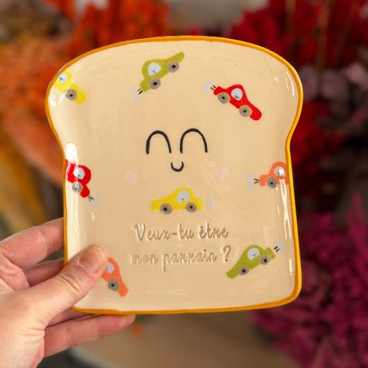 Assiette à tartine " Parrain " - Voitures