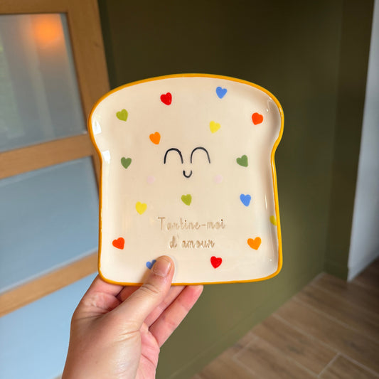 Assiette à tartine " Tartine-moi d'amour " - Coeurs vifs