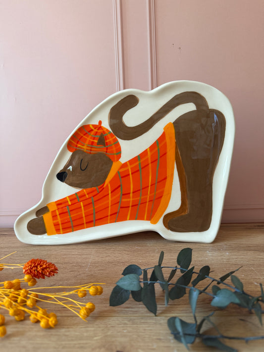 Assiette Chat Marron - Motif Automne