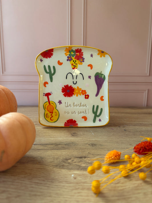Assiette à tartine " Un bonbon ou un sort ! " Motif Mexicain