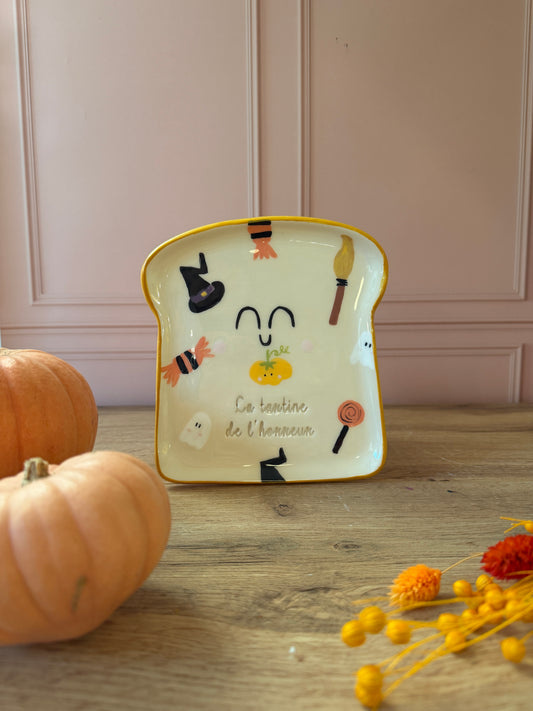 Assiette à tartine " La tartine de l'horreur " Motif Sorcière