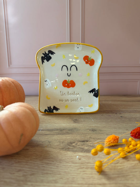 Assiette à tartine " Un bonbon ou un sort ! " Motif Citrouille
